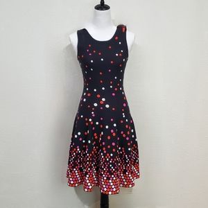 Issa London Black with Pink Orange Poka Dots Sleeveless Sweater Dress Size Small